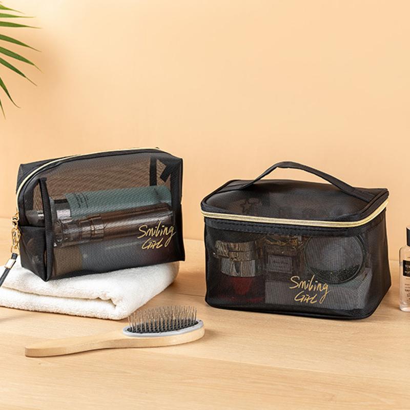 Síťovaná kosmetická taška Síťované tašky na make-up Černá síťovaná taštička na zip Pro kanceláře Cestovní úložné tašky Toaletní tašky Taštička na make-up
