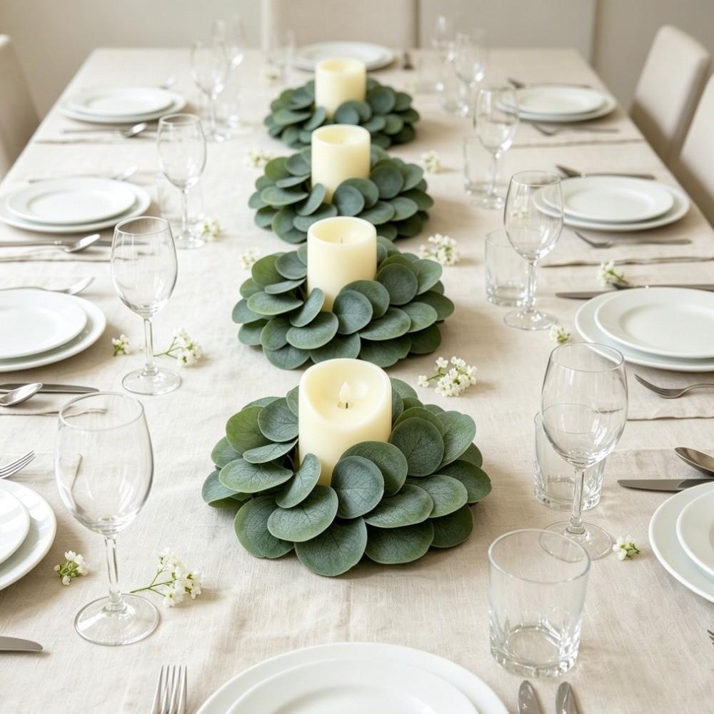 Exquisite Wreath Candle Holder Rose Eucalyptus Leaf Candlestick Living Room Bedroom