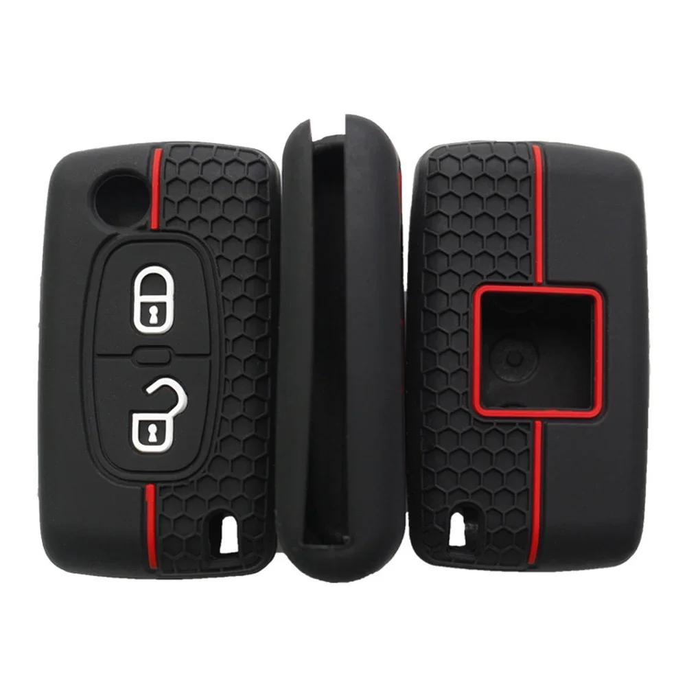 2 Button Silicone Car Key Ring Cover Case Holder For Peugeot 206 308 3008 Expert Partner Citroen C3 Pluriel Picasso Berlingo