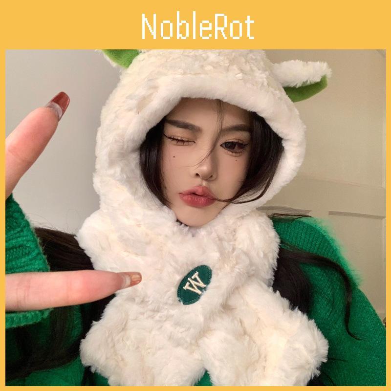 Lamb Cute Design Plush Hat And Scarf For Women Warm Winter Accessory