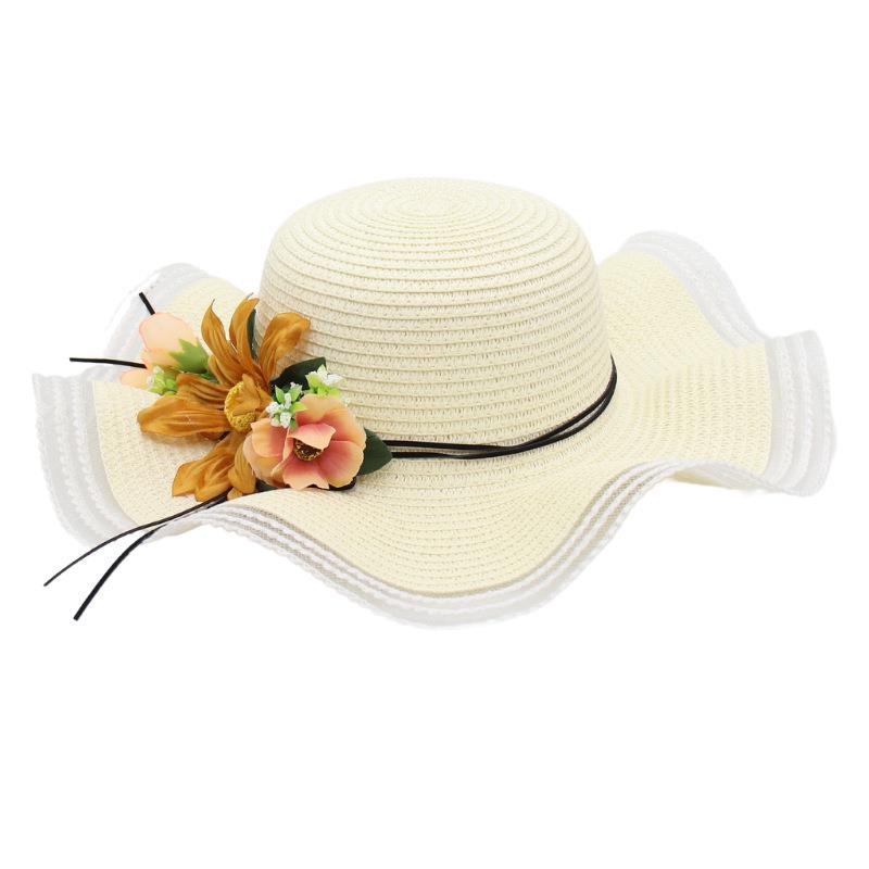 Mesh Woven Straw Hat Ladies Flower Sunscreen Sun Hat Wave Edge Sun Hat Beach Hat