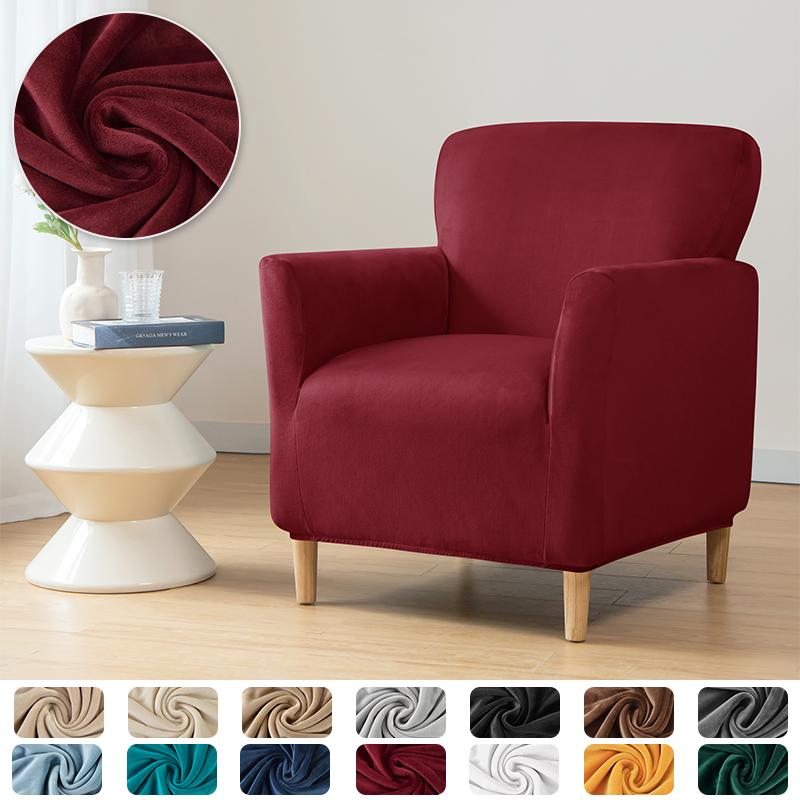 Velvet Stretch Tub Chair Cover Living Room Elastic Club Armchair Slipcovers Single Sofa Covers Washable Home Bar Counter Hotel
