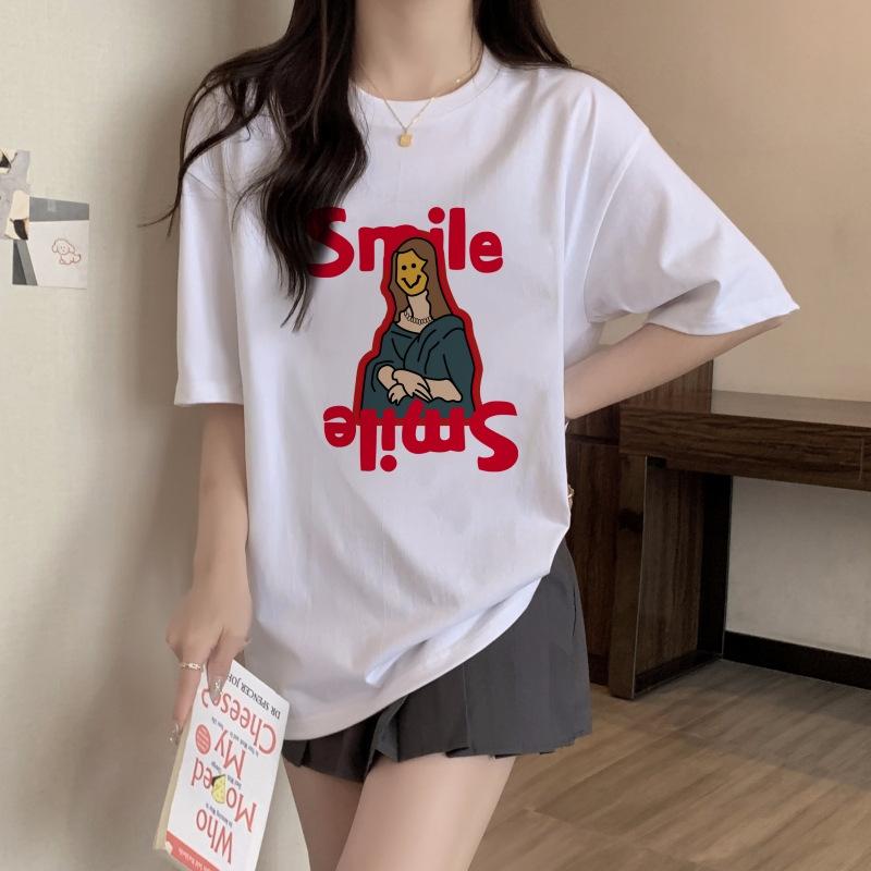 GMXIA Sommer Vintage Damen T-Shirt mit Aufdruck Reine Baumwolle Kurzarm T-Shirt Damen Ins Mode Locker Lässig mit Damenoberteil