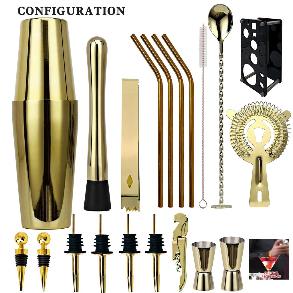 20pcs Black/Rose Gold/Silver 800/750/600ml Boston Shakers Bartender Kit Cocktail Shaker Set Bar Tools Stand Cocktail Recipe