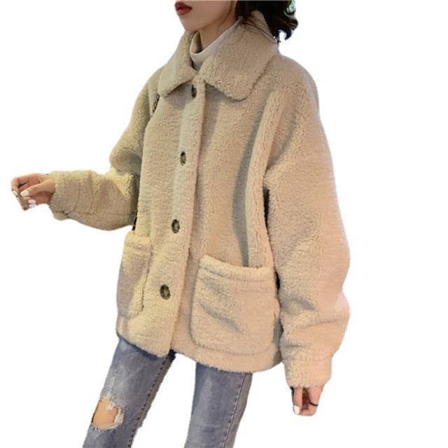 Winter faux lamb wool sweater women plus size warm thick hooded coat classic american loose fluffy jacket