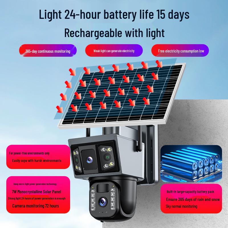Solar-Powered 360° Outdoor Camera with Night Vision & Remote Mobile Monitoring