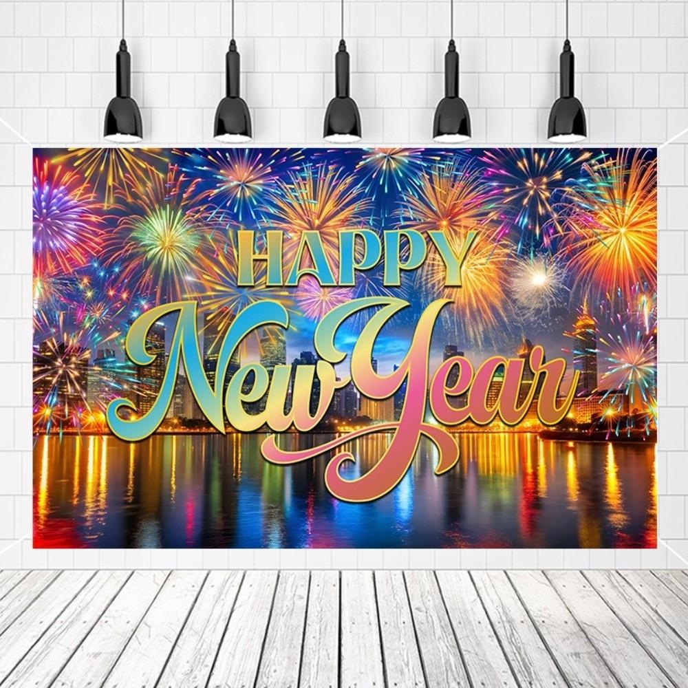 Black Gold 2026 New Year Backdrops Polyester Night Glittering Party Background Champagne Colorful Balloon Photo Background