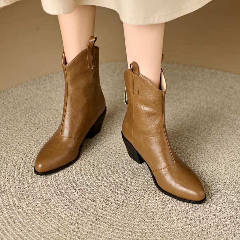 Women's high-heeled short boots autumn and winter new thick-heeled solid-color large-size ankle boots