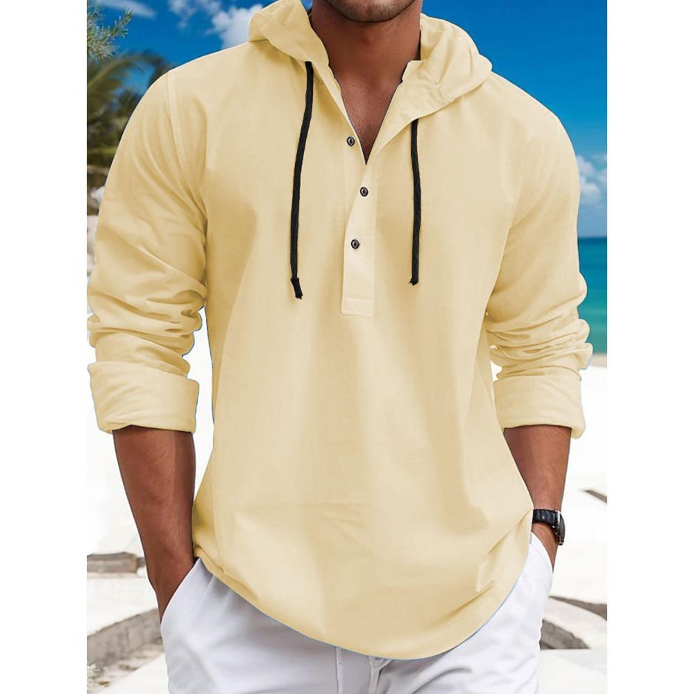 Autumn New Arrival Casual Men's Pearl Cotton Light Twill Hooded Button-Down Shirt