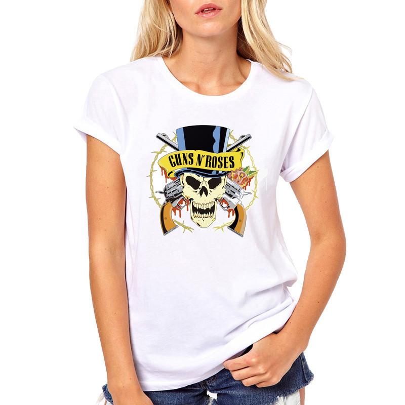 Dámská vintage trička 2021 Guns n Roses Rock Roll dámská trička GNR Bílé kreslené tričko Hip Hop Femme Top Tees