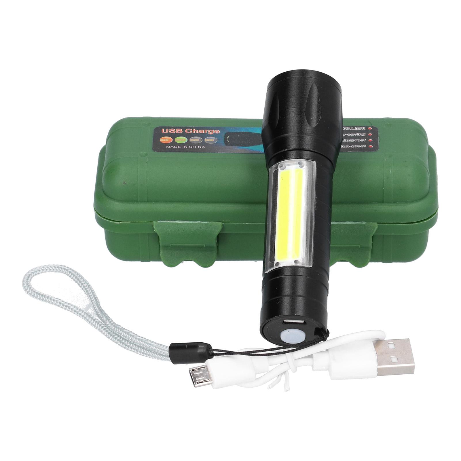 

Portable USB Rechargeable Flashlight Zoomable Hand Lamp Torch Light with COB Sidelight