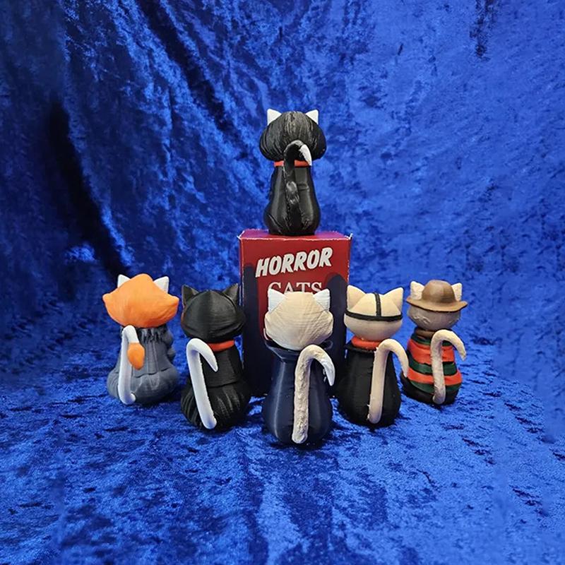 Mini Adorable Horror Character Cat Figurine Spooky Sculpture Home Desktop Decoration