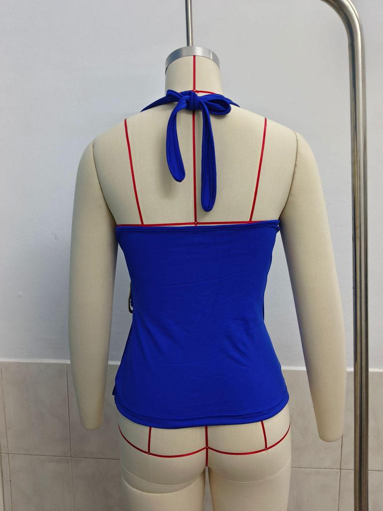 Women's Solid Color Sleeveless V-neck Halter Backless Top - Summer Style