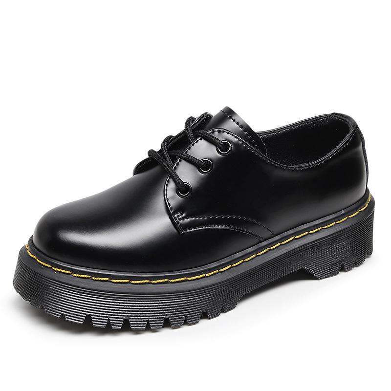 

Thick-soled hole Martin shoes women s low-top leather round head casual student muffin bottom short boots women 34 чорний
