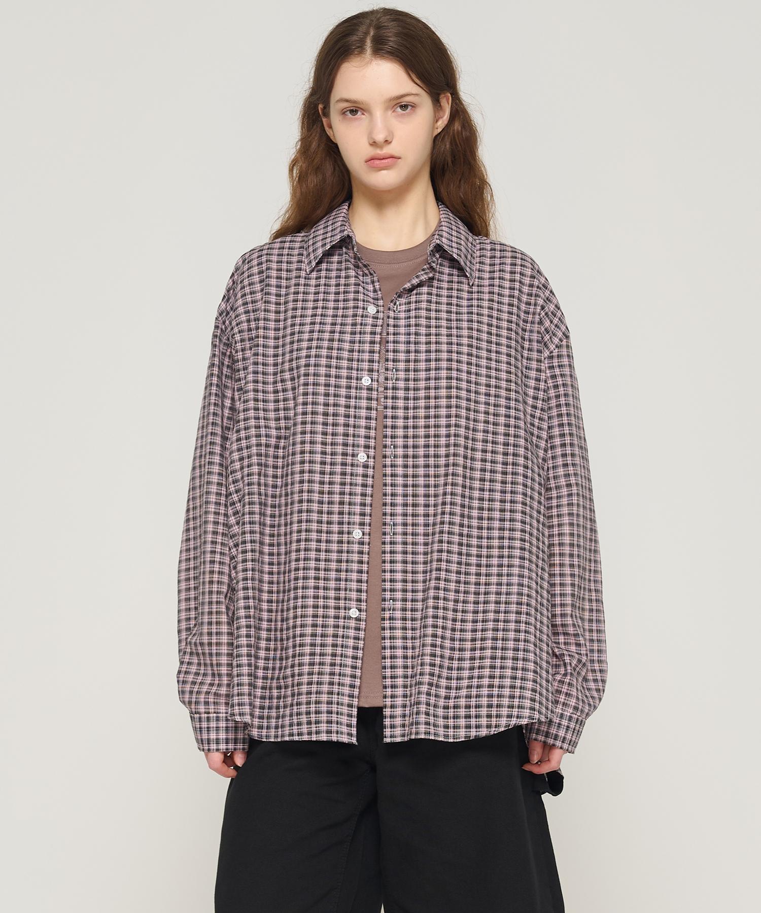 Cargo Bros For Woman Seersucker Oversized Check Shirt (Pink) Free