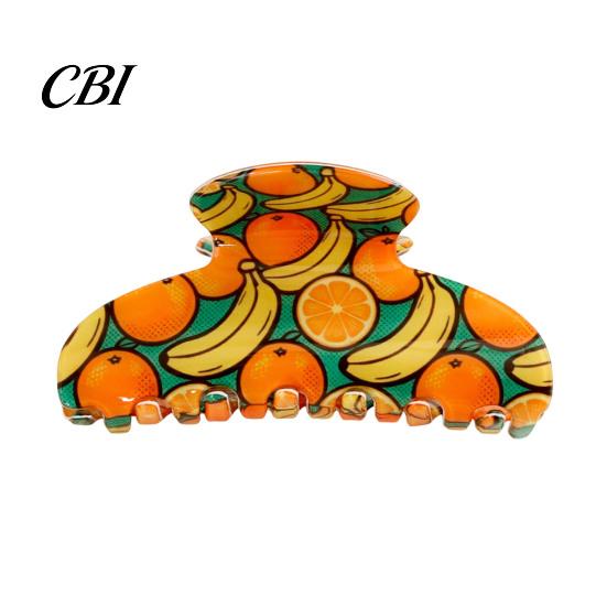 Fruit Print Hair Claw Back Head Shark Clip, Summer Claw, Large Size Shower Clip for Thick Buns And Half-Ties