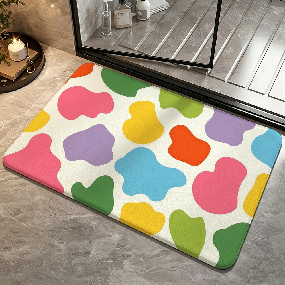 Macaron Color Cow Spot Allover Floor Mat Bedroom Carpet, Bathroom Foot Mat, Doormat, Non-Slip Absorbent Multi-Use