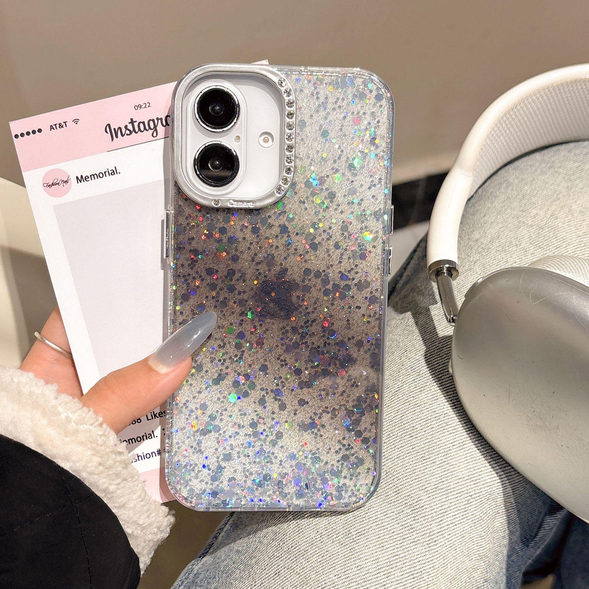 Gradient Glitter Rhinestone Case for iPhone 16/17 Pro Max with IMD Lens Protection 13 Pro