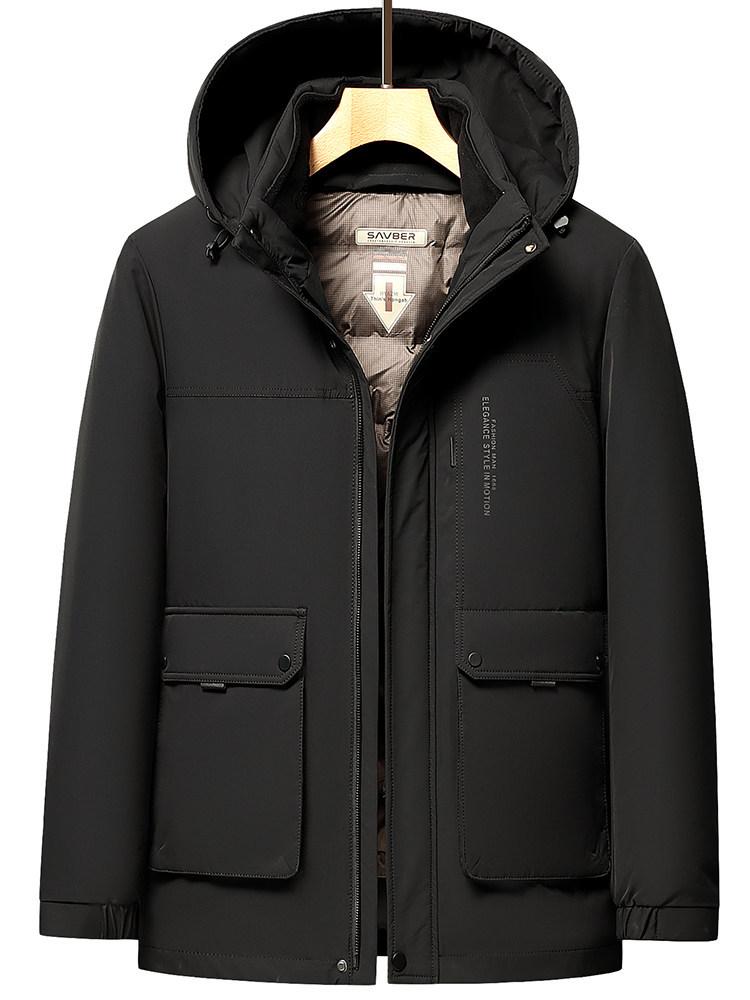 LOMON Men's Thickened Hooded Down Jacket - Removable Lining, Warm Winter Outerwear for Dad
