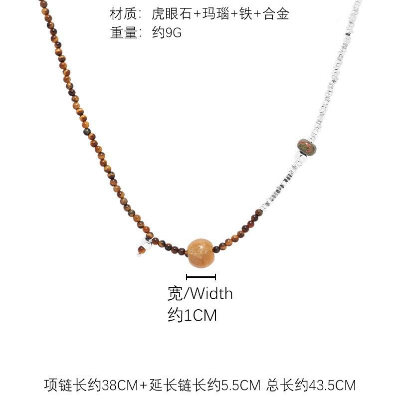 Double stacked niche collarbone chain crystal agate beaded necklace retro style versatile necklace