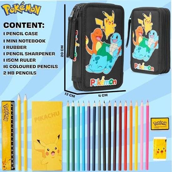 Pencil case Pokémon kids Pikachu filled stationery set - anime gift (black multi)