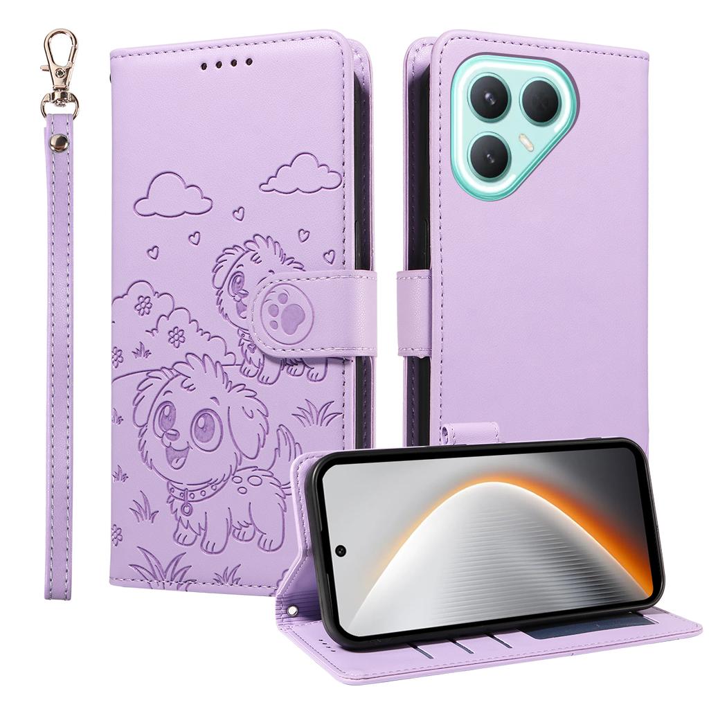 For TECNO Pova 7 Pro 5G Case RFID Blocking Imprinted Dog Pattern PU Leather Phone Cover with Wrist Strap