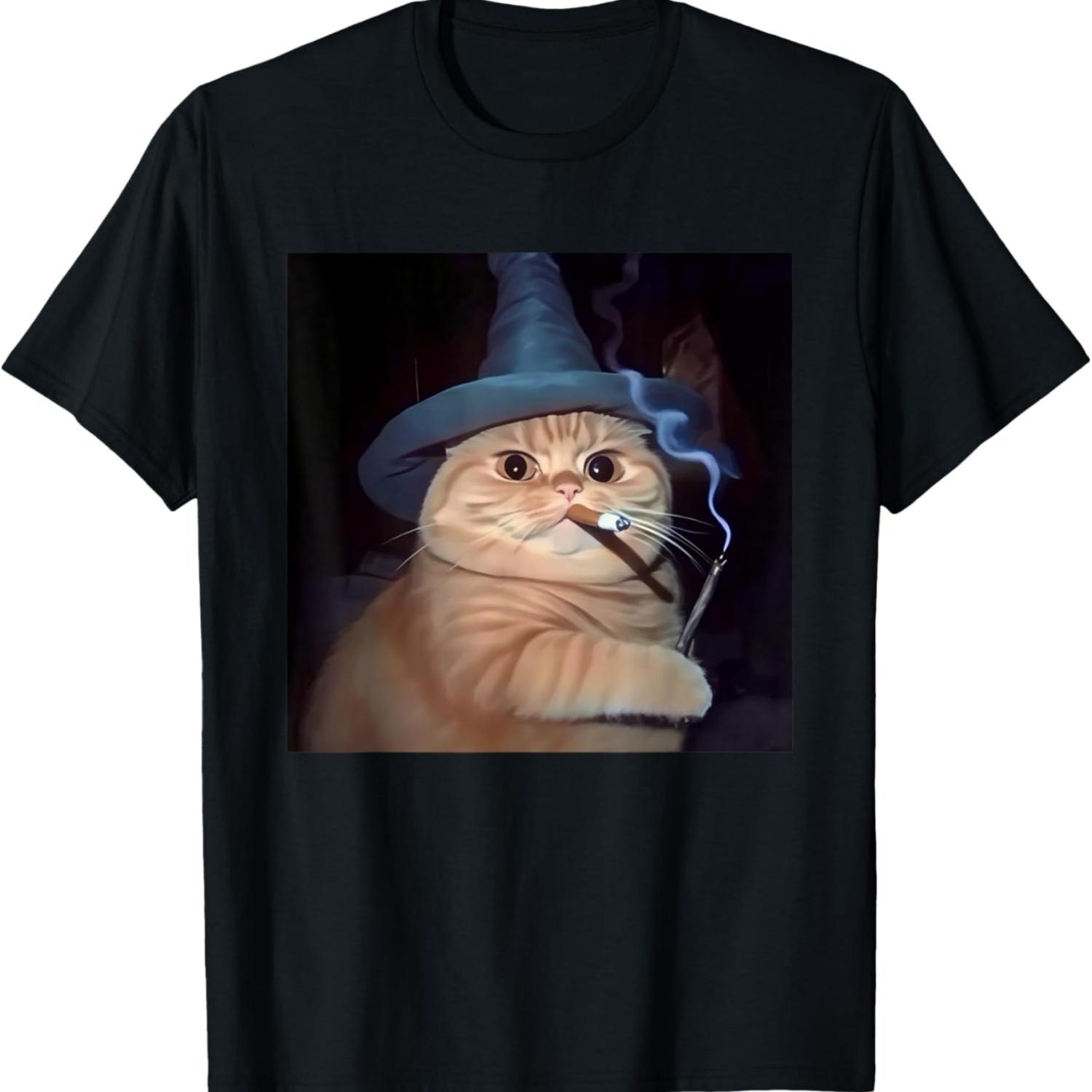 Cigarette Kitten Wizard Cat Weird Funny Smoking Cat Meme T-Shirt S
