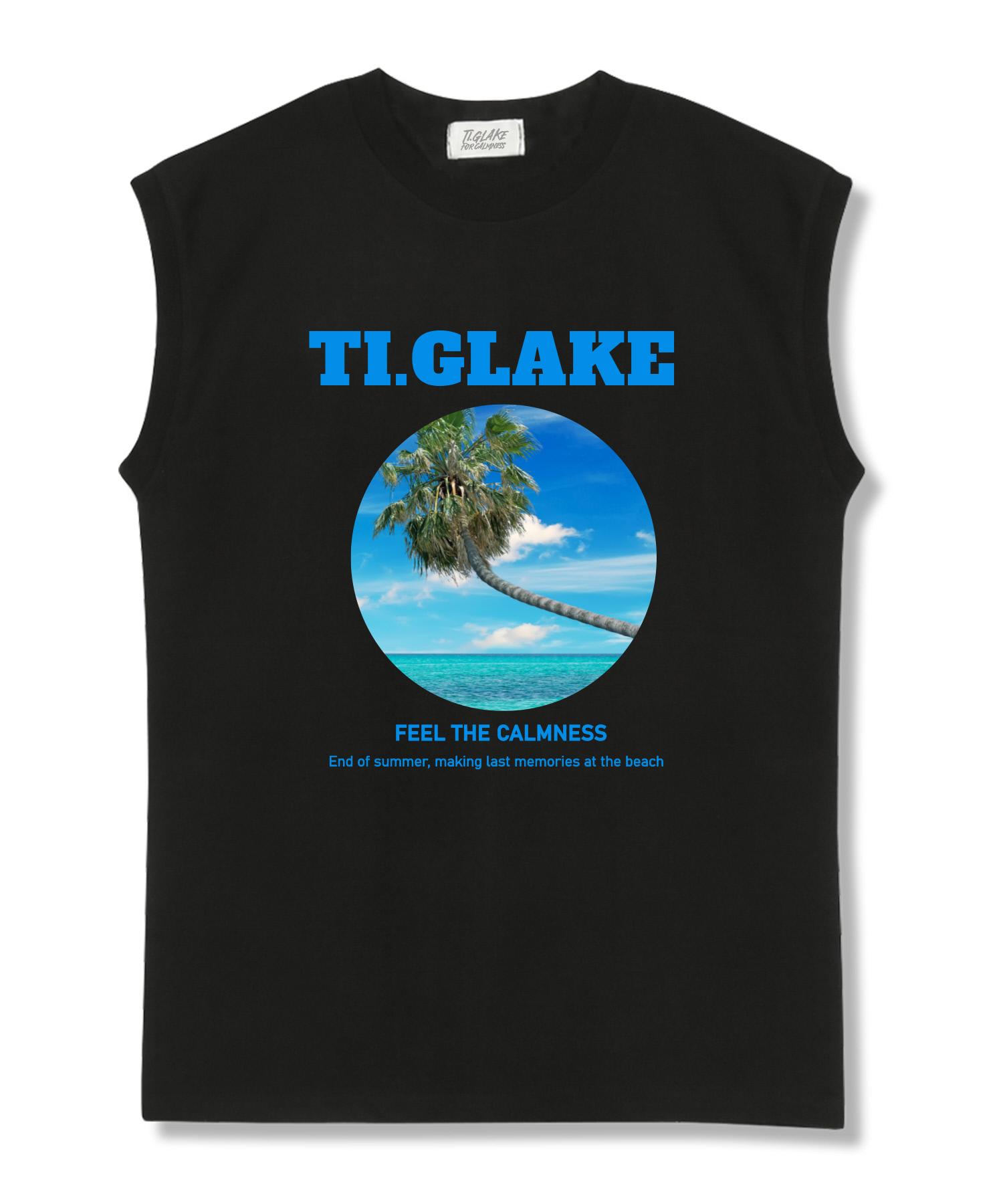 Tee Glake Cool Palm Tree Beach Oversized Sleeveless T-Shirt Black L