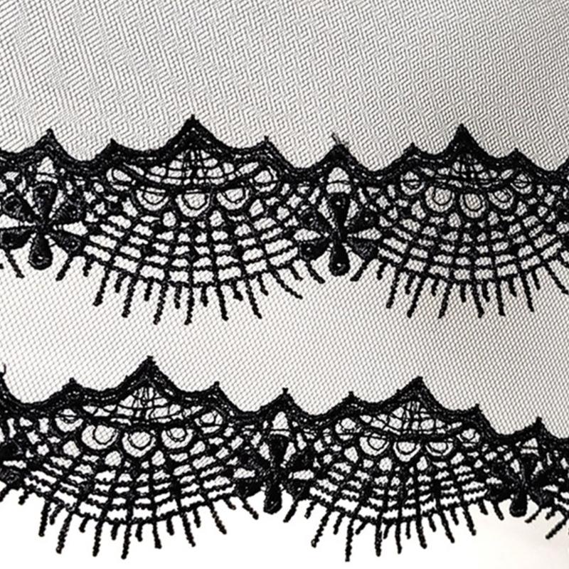 Halloween Bride Lace Veil Women Layered Tulle Bachelorette Party Wedding Veil with Lace Floral Trim for Taking Photo