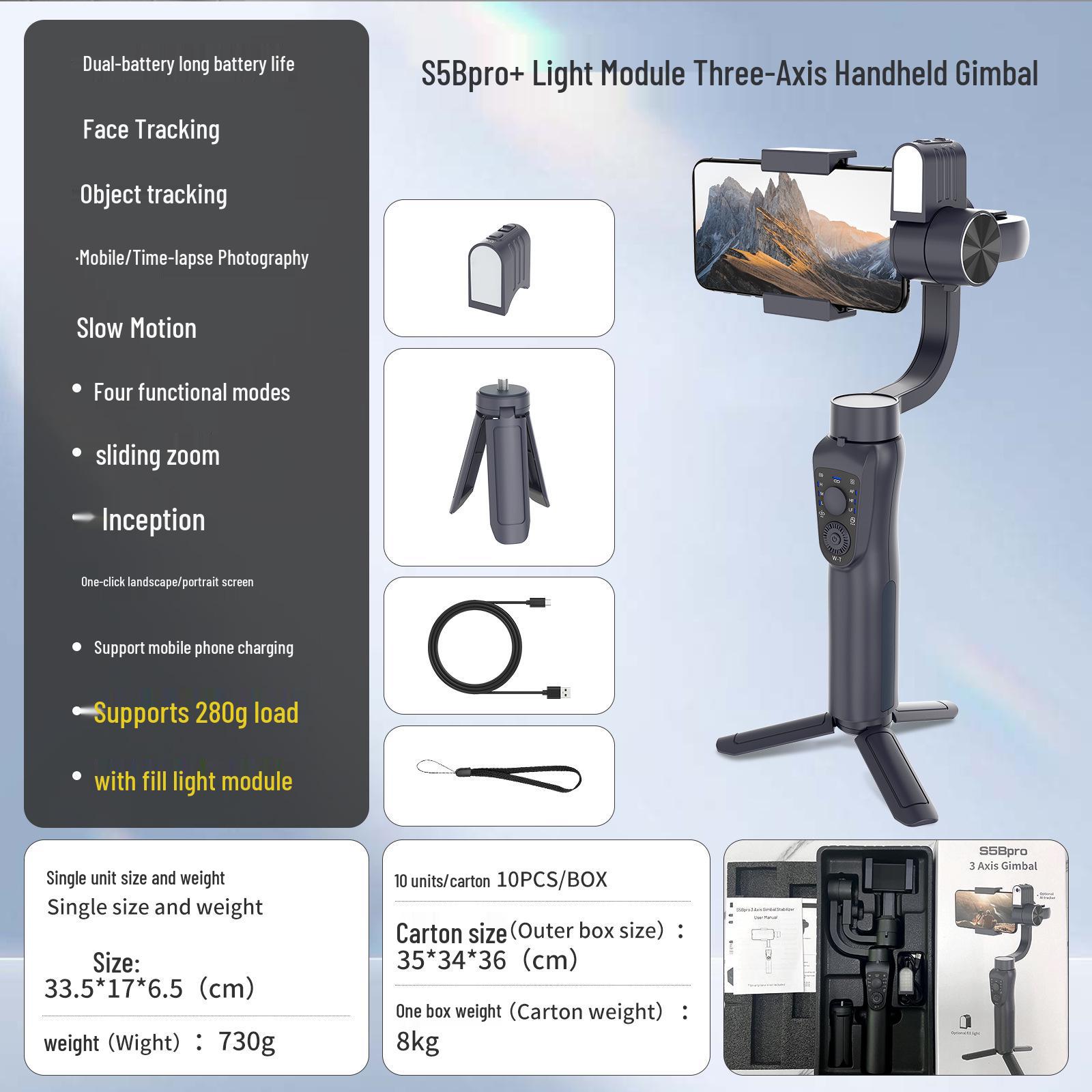 

S5Bpro Three-Axis Phone Gimbal: Anti-shake, Live Streaming, Multi-function Stabilizer for Photography & Self-Timer.