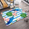 Blue Parrot Tropical Carpet with Flowers and Leaves, Striped Background Suitable for use as an anti-slip for living room bedroom sofas