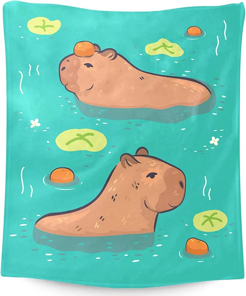 Capybara Flannel Throw Blanket Cute Animals Pattern Blanket Lightweight Comfortable Warm Super Soft Blanket for Couch Bed Sofa