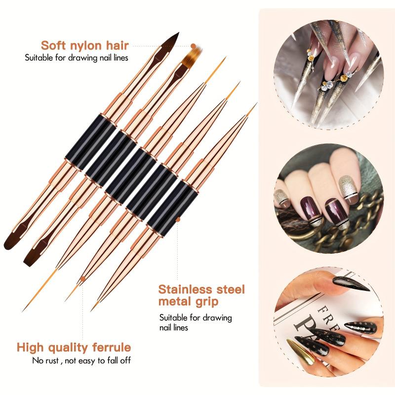 5Pcs Double-Ended Nail Art Brushes Liner Detail Thin Brushes Nail Drawing Pen 3D Nail Art Decorations At Home DIY Manic