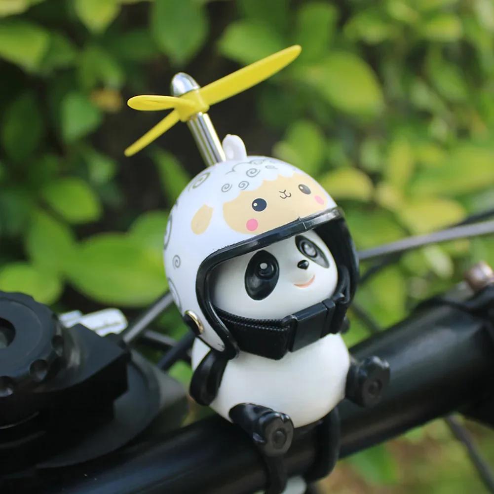 Motorcycle Handlebar Decoration Bike Electric Cute Panda Cartoon With Helmet Airscrew Ornaments Riding Equipment Accessories