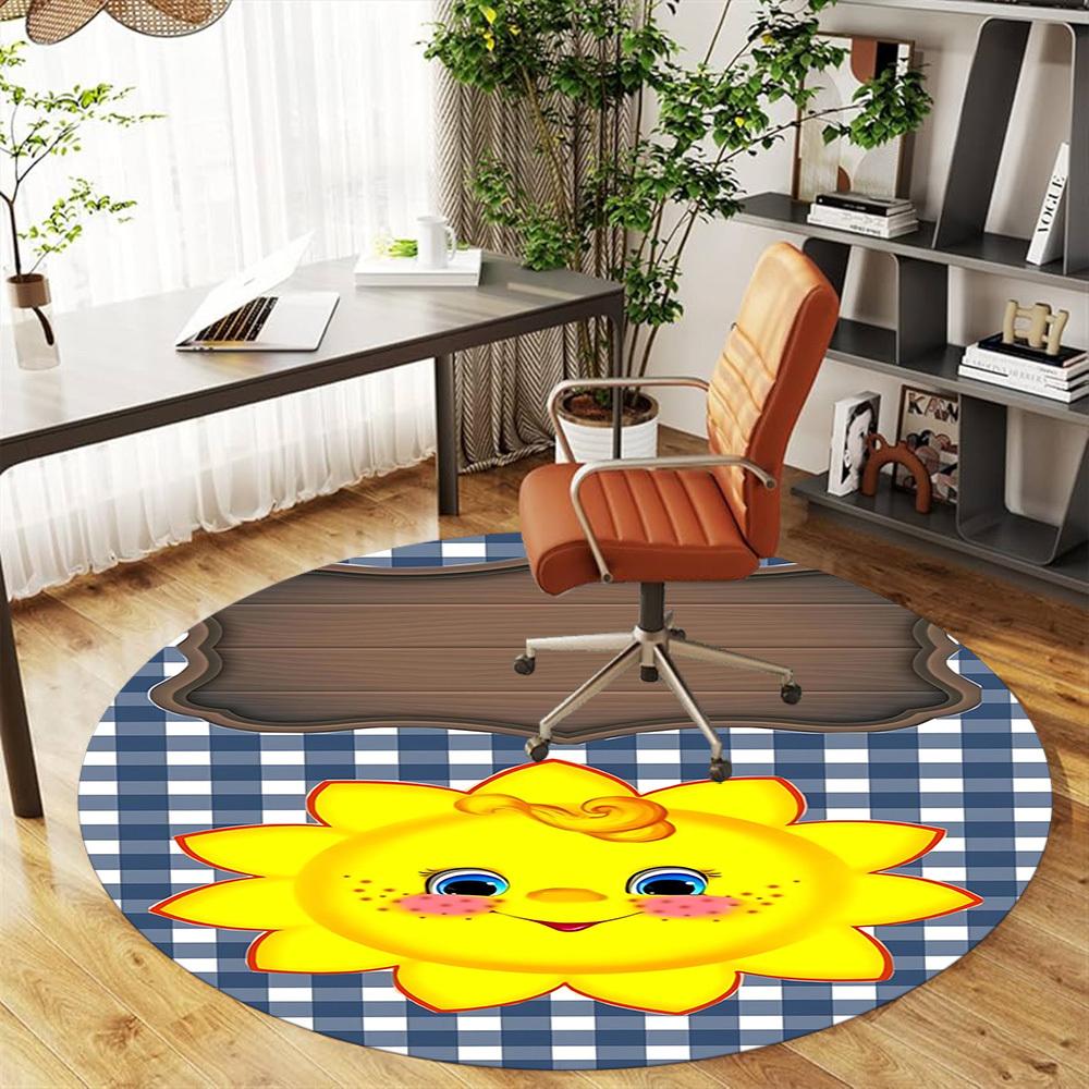 1pc Sunshine Picnic Round Chair Mat Office Area Rug - Non-Slip, Floor Mat for Office, Bedroom, and Indoor Decor P127151