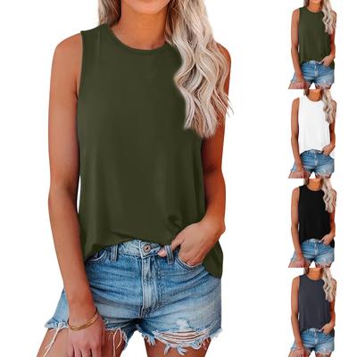 Damen Casual Loose Sexy Ärmelloses Rundhals-Shirt Elastische Weste