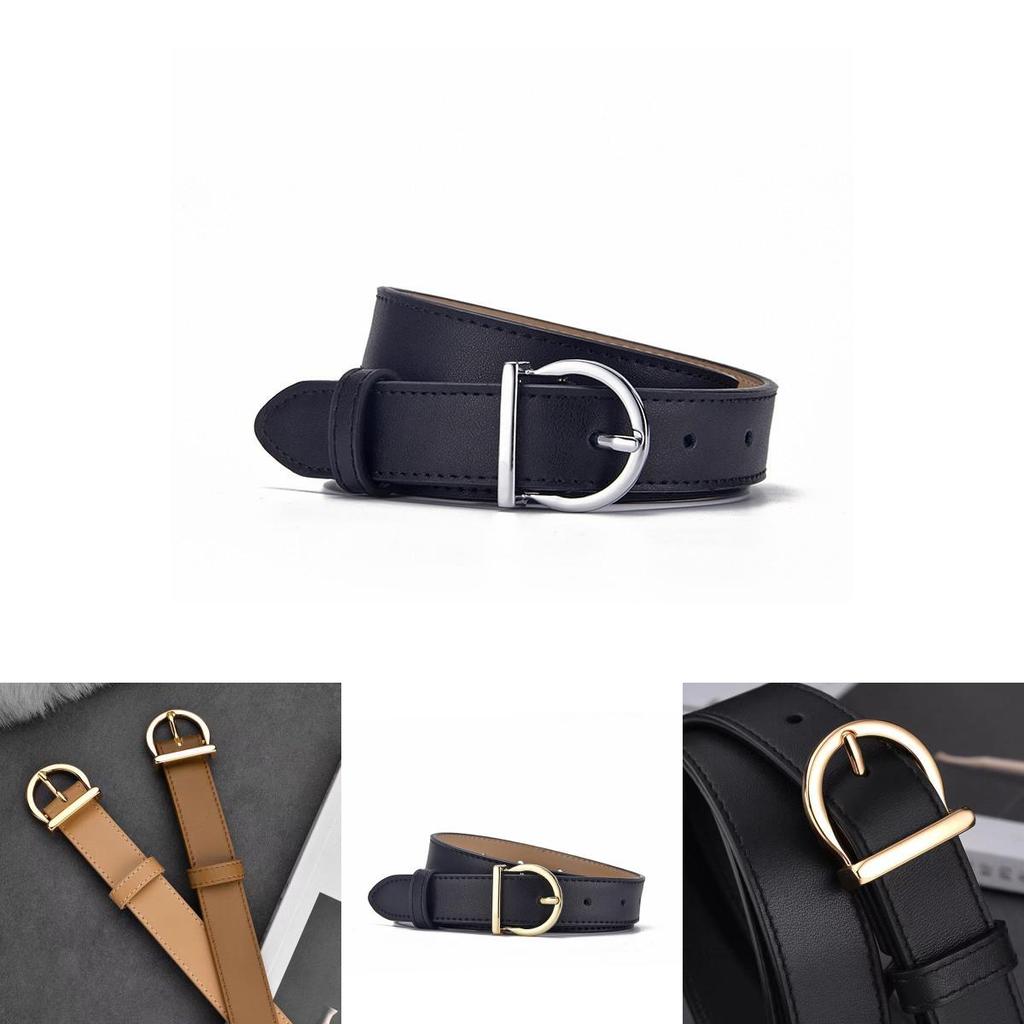 Elegant Womens Leather Belt With Geometric Metal Loop For Daily Casual Styling