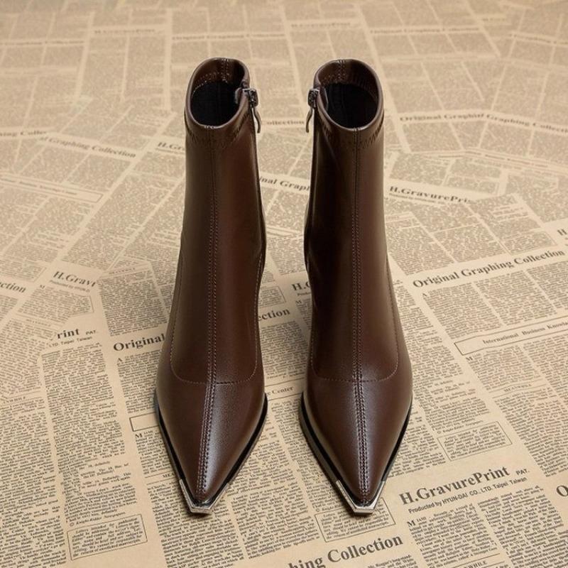 Pointed Toe Women's Ankle Boots Fashion Back Zippers Short Botas Ladies Elegant Square High Heel Winter Women's Footwear 2025
