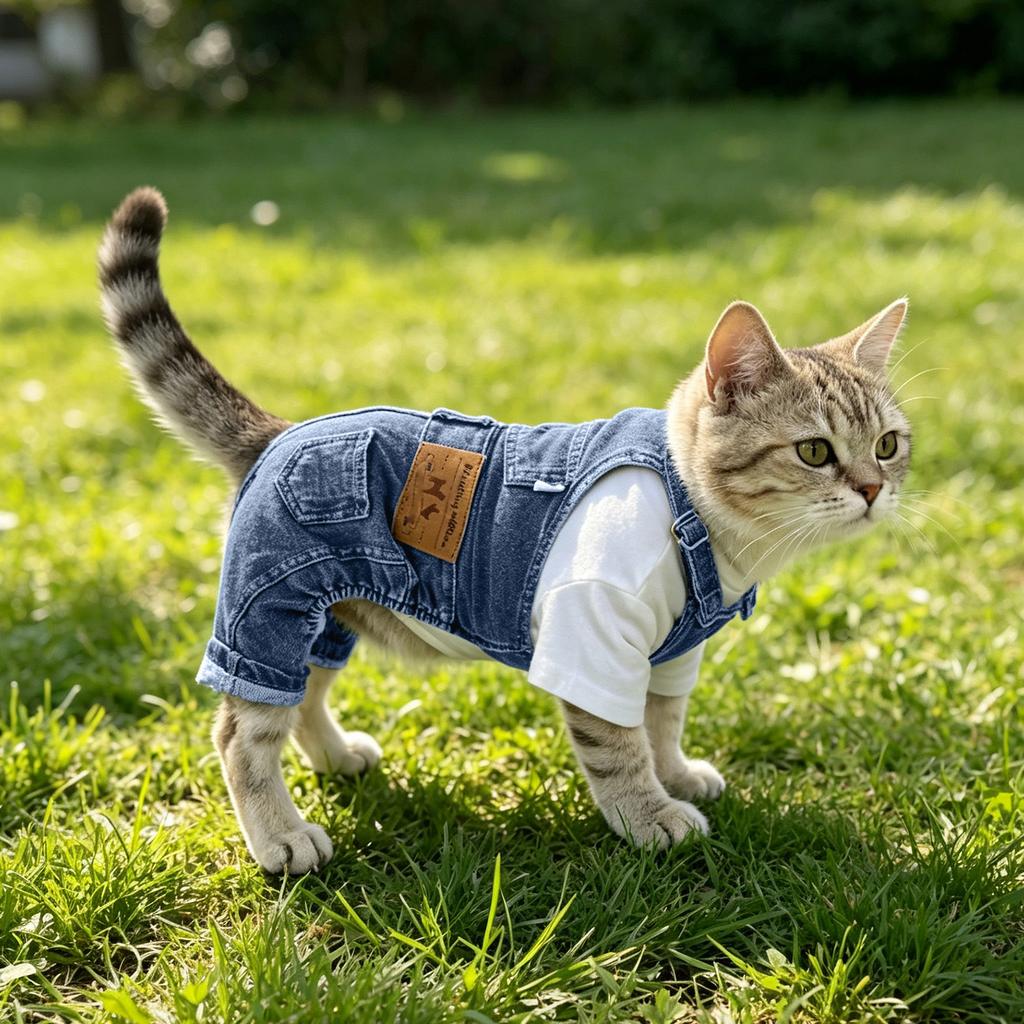 Salopette di Denim Leggere e Traspiranti per Cani con Spallacci Regolabili, Tessuto Morbido Lavato, Stile Casual, Abbigliamento per Animali Domestici Adatto per Primavera e Autunno