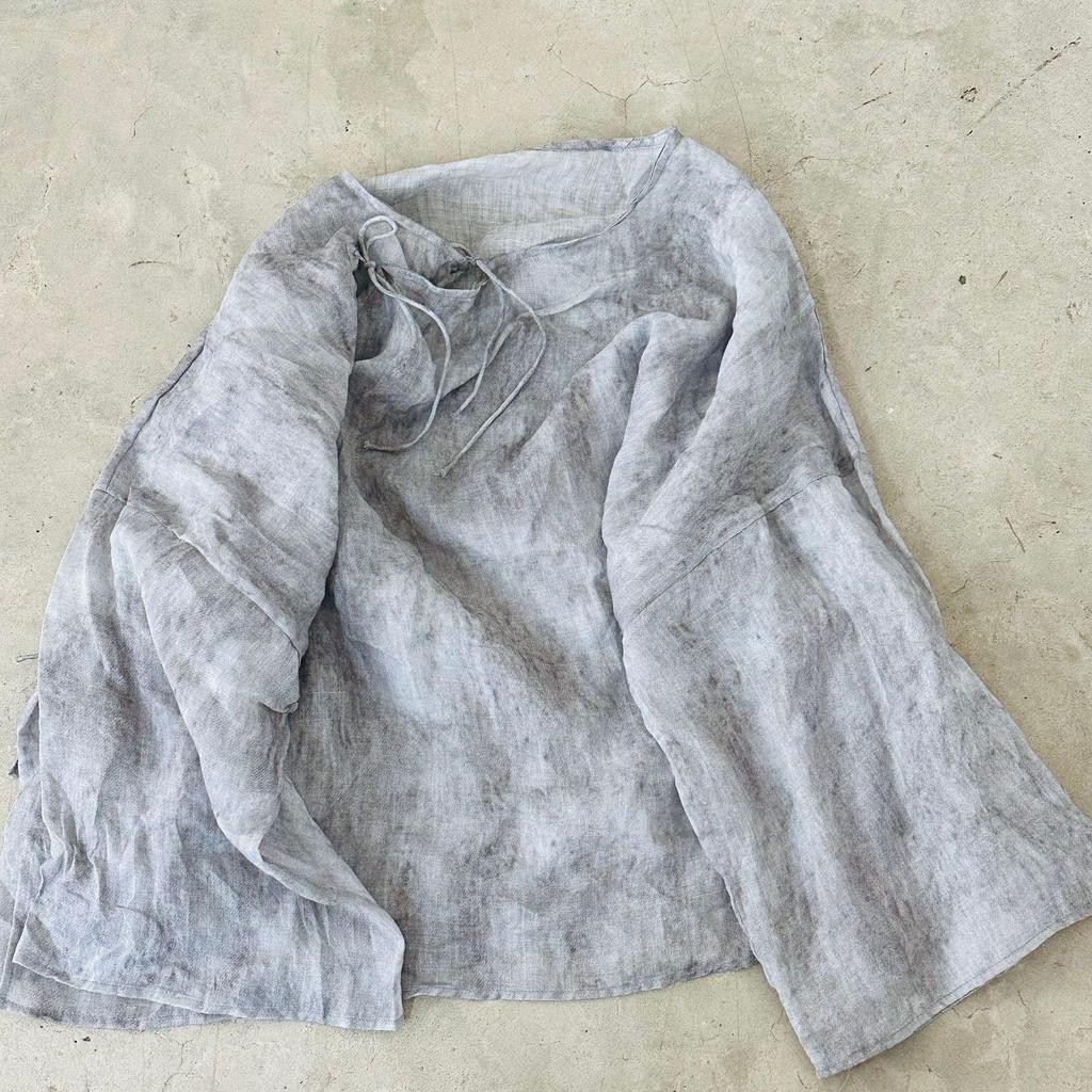 Johnature Women Chinese Style Shirts Solid Color O-Neck Long Sleeve Autumn Blouses Belt Loose Vintage Shirts