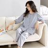 Pure Cotton Pajamas Women's Seven-quarter-sleeved Nine-point Pants Thin Cotton Summer Large-size Loungewear Set Spring and Autumn Cardigan