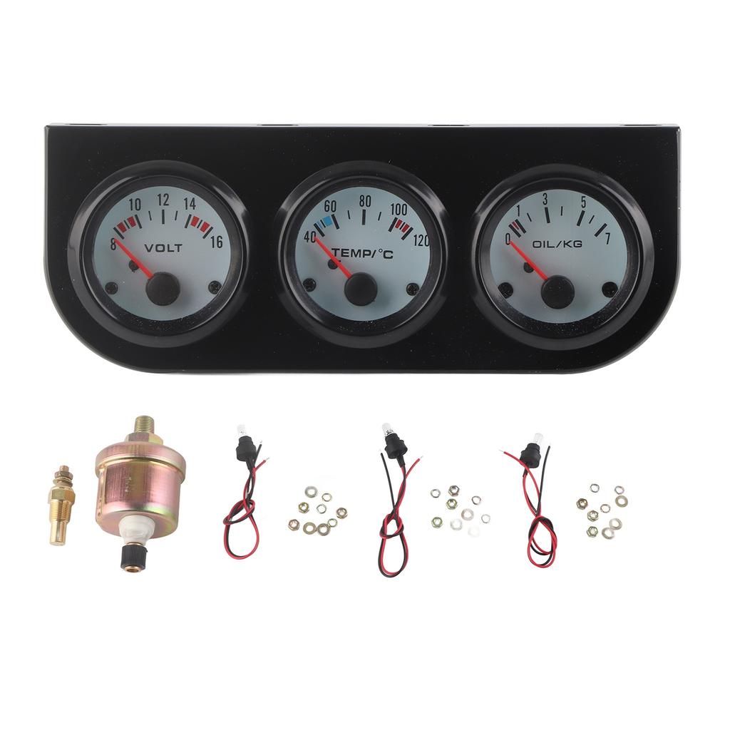 Universal Car Triple Gauge Kit Water Temp+Volts+Oil Pressure Meter 52mm Instrument