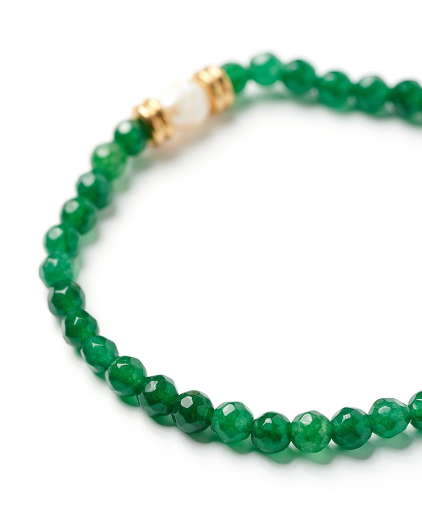 Polalita Gold Pearl Point Green Stone Bracelet (Plt-Br-025_Gn)