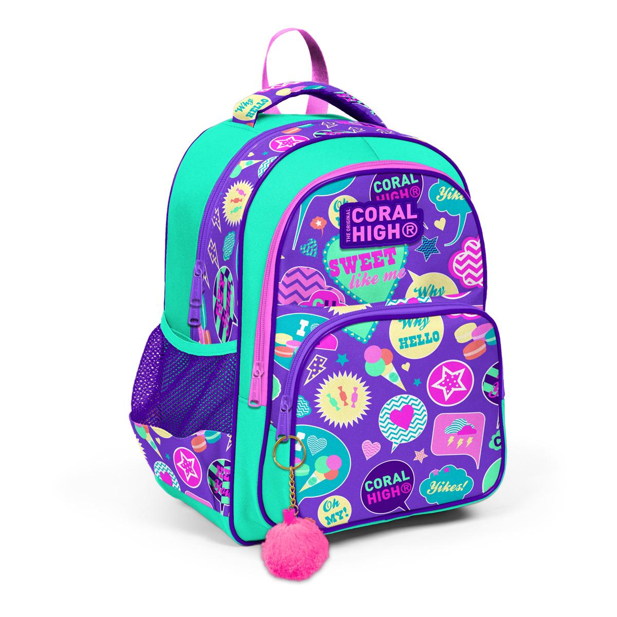 

Школьный рюкзак с тремя отделениями Coral High Kids Water Green Purple с рисунком 14413