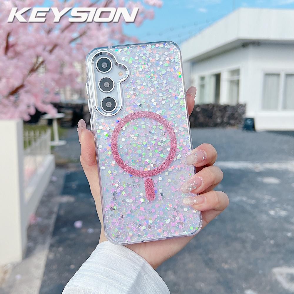 KEYSION Luxuxy Glitter Magnetic Phone Case for MagSafe for Samsung A55 5G A35 A25 5G TPU+PC Shockproof Cover for Galaxy A15 4G 5G