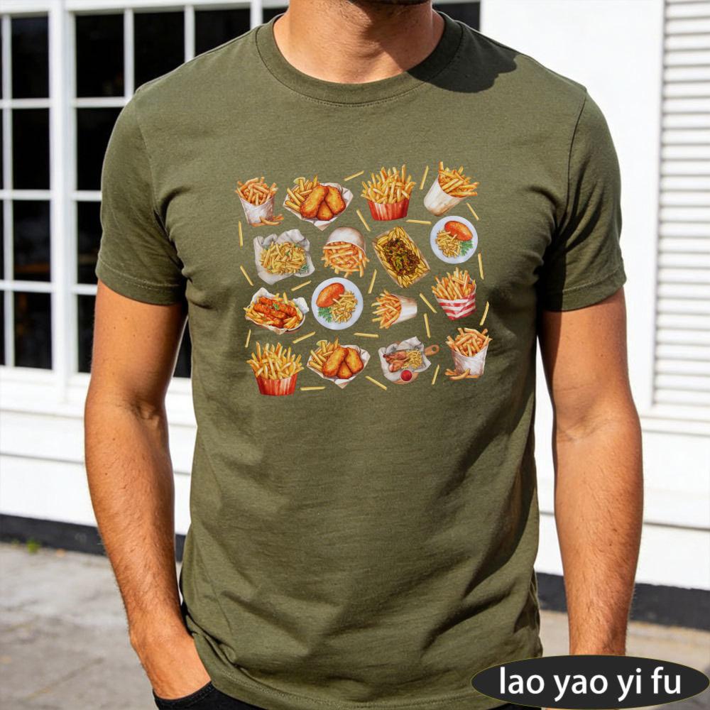 Vibrant Snack Collage Print Tshirt Variety Fried Potato Chips Art Unisex Cotton Crew Summer Daily Casual Basic Top