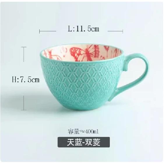 an Style Ceramic Coffee Cups Milk Tea Breakfast Mug Cappuccino Flower Cups Latte Kitchen Tableware High-grade 401-500ml