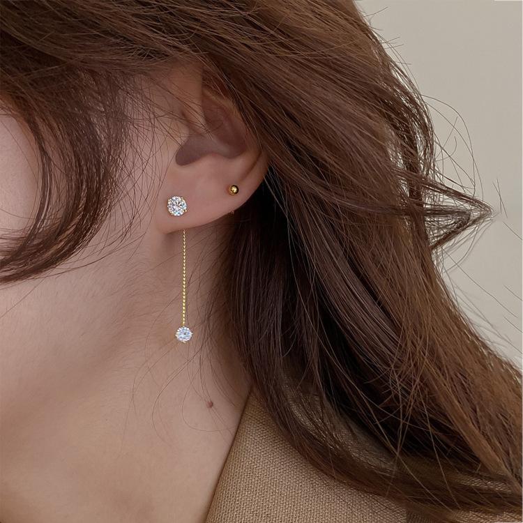 Einfache Zirkon Lange Ohrringe Vorne Und Hinten Delicate Koreanische Brincos Femme Schmuck Großhandel