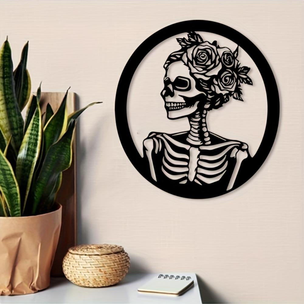 Gothic Skull Rose Metal Wall Art Sculpture Dark Romantic Home Decor Gift