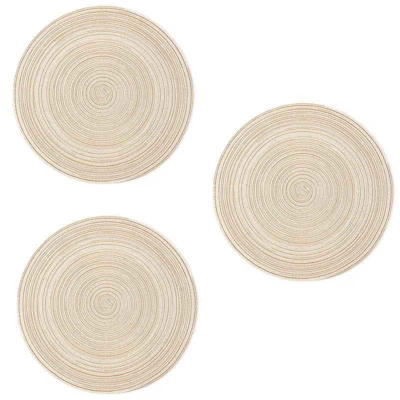3Pcs European Style Round Cotton Gauze Placemats, Heatproof Non Slip Table Mats for Dining Table, Cup Coasters ZSY